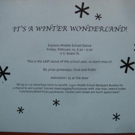 Middle School Dance – Feb 19.